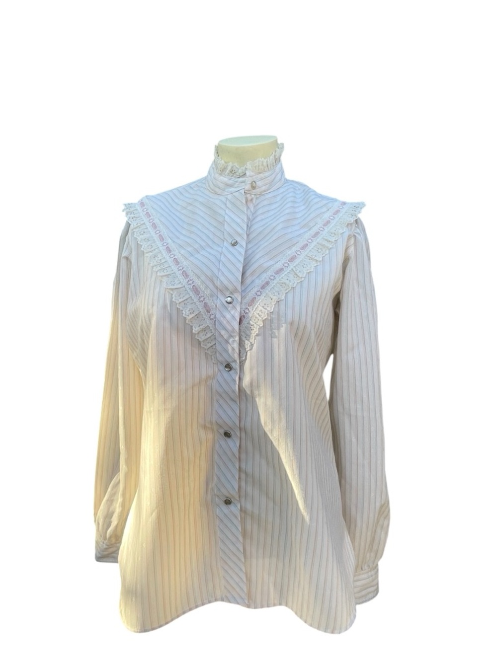 Vintage Women’s Karman Western Prairie Lace Blouse Ruffle Collar Cottagecore USA